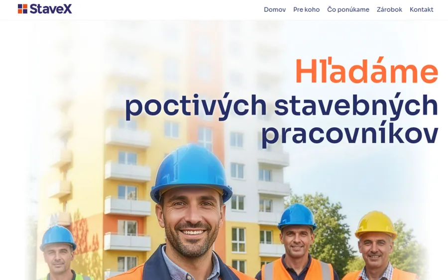 STAVEX — nábor — náhľad na notebooku