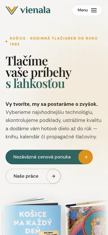 VIENALA — web rodinnej tlačiarne — náhľad na mobile