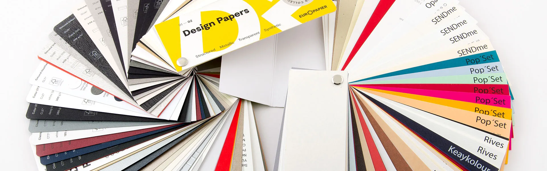 Vejáre vzorkovníkov papierov (Design Papers, Pop Set, Rives) — VIENALA Košice